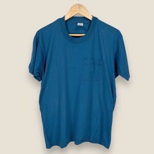 Vintage Fruit of the Loom Golden Blend Pocket T-Shirt Mens XL Blue Blank Tee